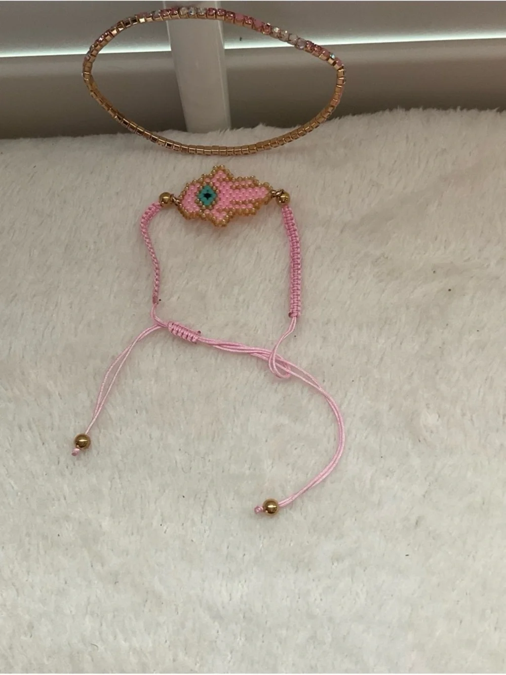 Pink Beaded Evil Eye Friendship Bracelet with Gold Accents